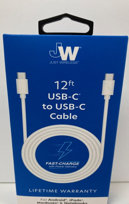 USB-C to USB-C Cable 12ft - White Fast Charger SKU 05211