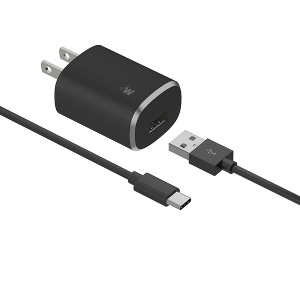Home Charger Single USB-A Port 12W 6ft USB-C to USB-A Cable  Black SKU : 04502