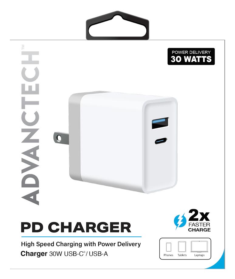 30W Dual-Port USB-C & USB-A Fast Charger with Power Delivery