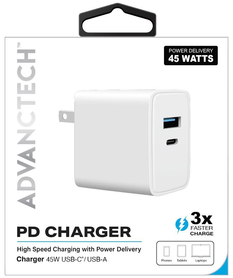 45W Dual-Port USB-C & USB-A Fast Charger with Power Delivery