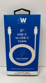 USB-C to USB-C Cable 8ft - White Fast Charger SKU 05210