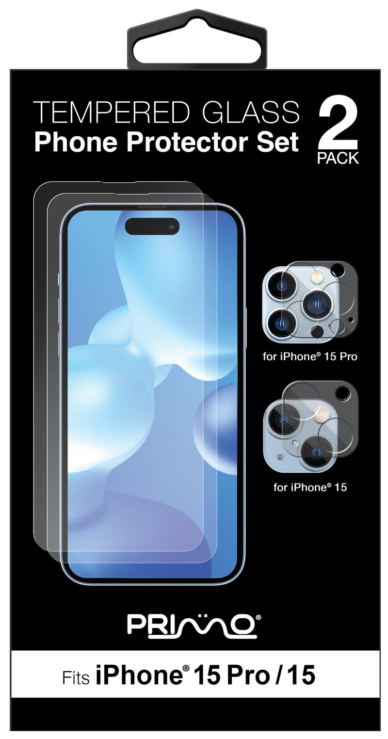 2 Pack Tempered Glass for iPhone 15 Pro/15 with Camera Covers