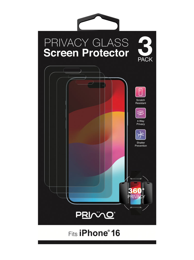 3 Pack Privacy Tempered Glass for iPhone 16