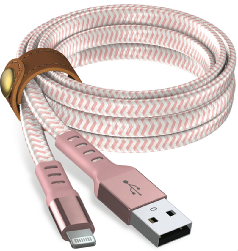 Apple 8-Pin Lightning  to USB-A Braided Flat Cable  +Cord Management 6ft – Rose Gold SKU 05017