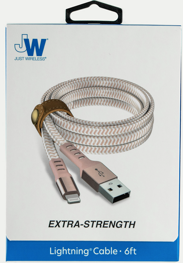 Apple 8-Pin Lightning  to USB-A Braided Flat Cable  +Cord Management 6ft – Rose Gold SKU 05017