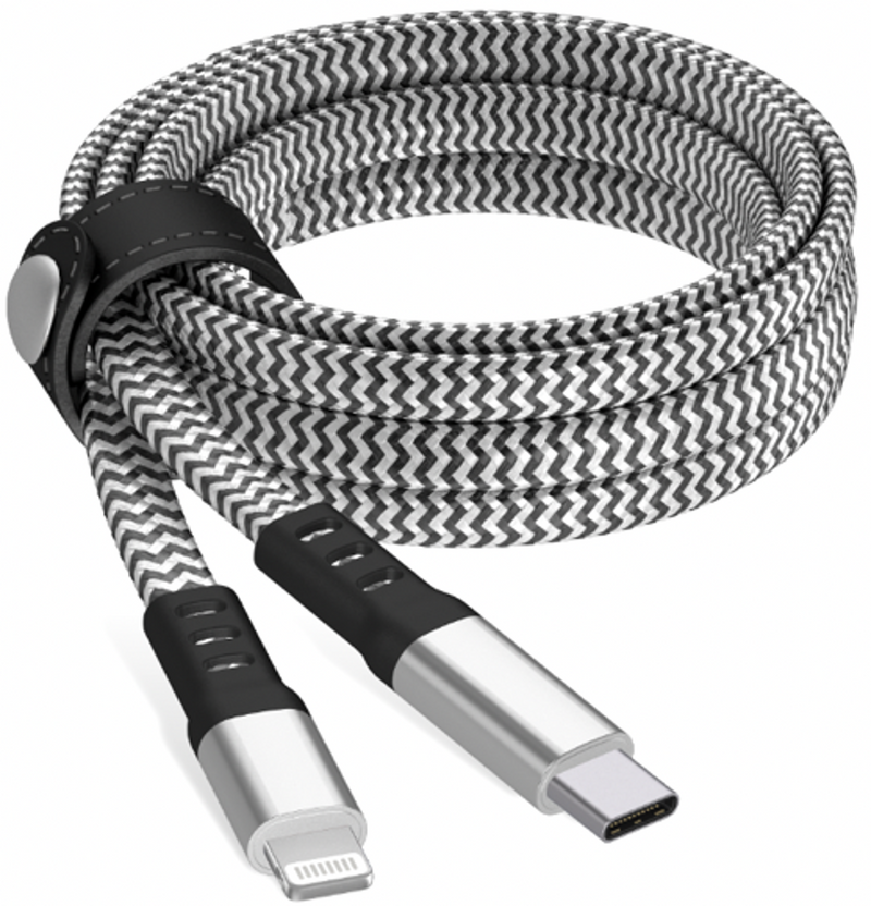 Apple 8-Pin Lightning to USB-C Braided Flat Cable  +Cord Management  Power Delivery   6ft – Graphite SKU 05217