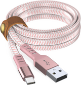 USB-C to USB-A Braided Flat Cable  +Cord Management 6ft – Rose Gold SKU 05218