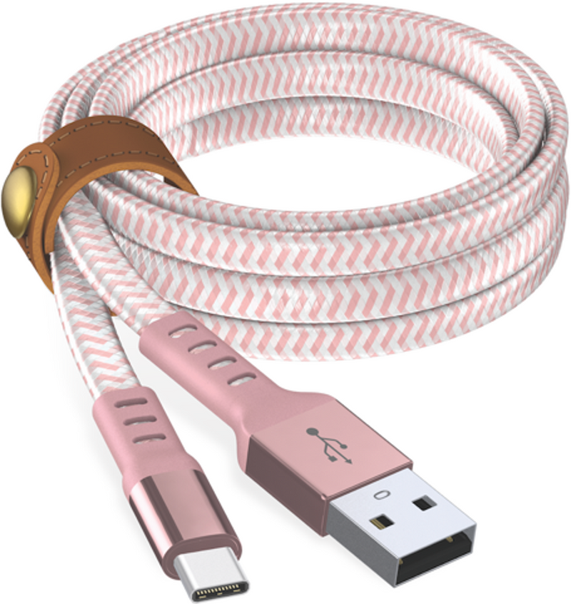 USB-C to USB-A Braided Flat Cable  +Cord Management 6ft – Rose Gold