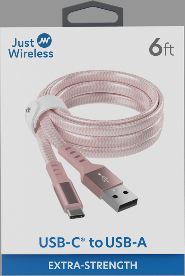 USB-C to USB-A Braided Flat Cable  +Cord Management 6ft – Rose Gold SKU 05218