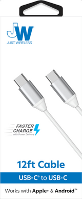 USB-C to USB-C Power Delivery  Medium SR Cable 12ft – White SKU 05215