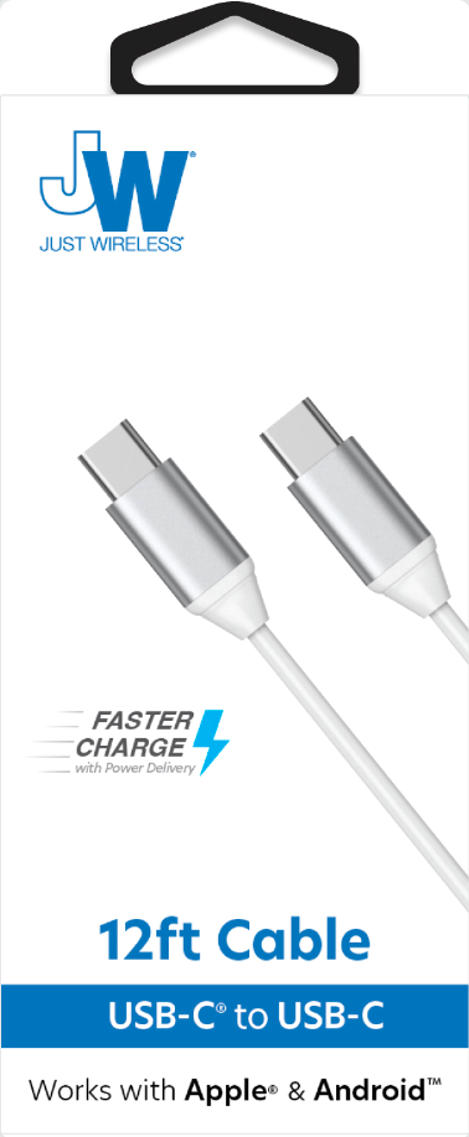 USB-C to USB-C Power Delivery  Medium SR Cable 12ft – White SKU 05215