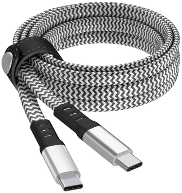 USB-C to USB-C  Power Delivery Braided Flat Cable  +Cord Management 6ft – Graphite